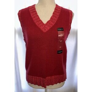 New Liz Claiborne Sweater Vest Petite Small Knitted Pink V-neck Sleeveless
